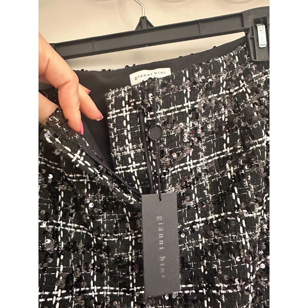 Gianni Bini Sequin Tweed A - Line Mini Skirt Women's Size 10 Black White NWT - Picture 3 of 14